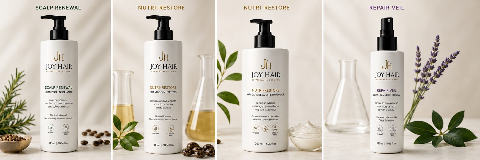 Linha Joy Hair com shampoos, máscara e leave-in